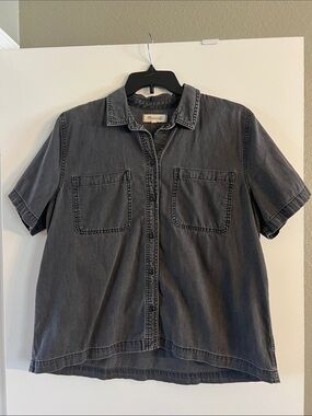 Madewell denim Washed Black Short-Sleeve Button-Down Shirt sz XL